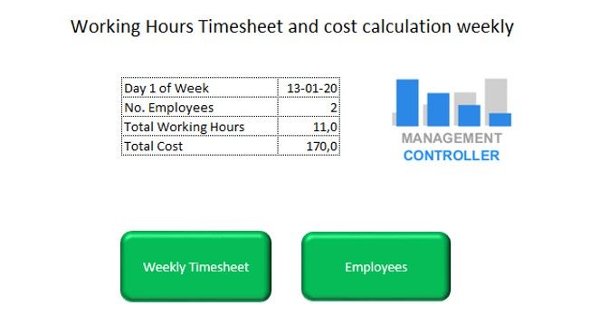 Working Hours Timesheet weekly