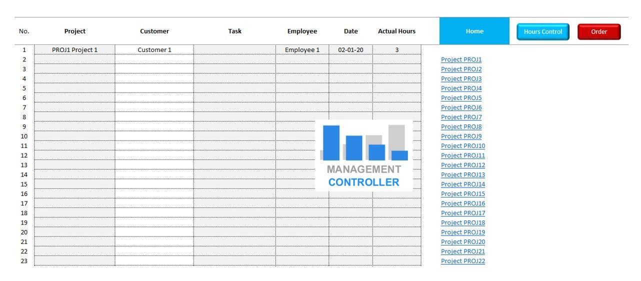 Projects Costs Calculation and Control Excel