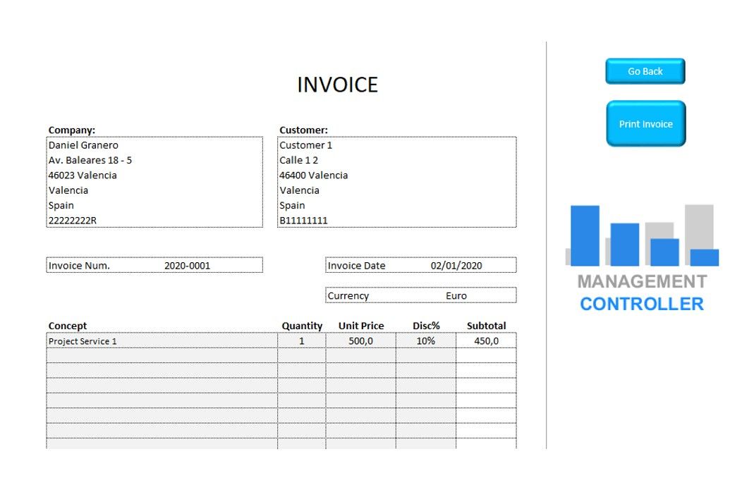 Customer Invoices Free Excel Template