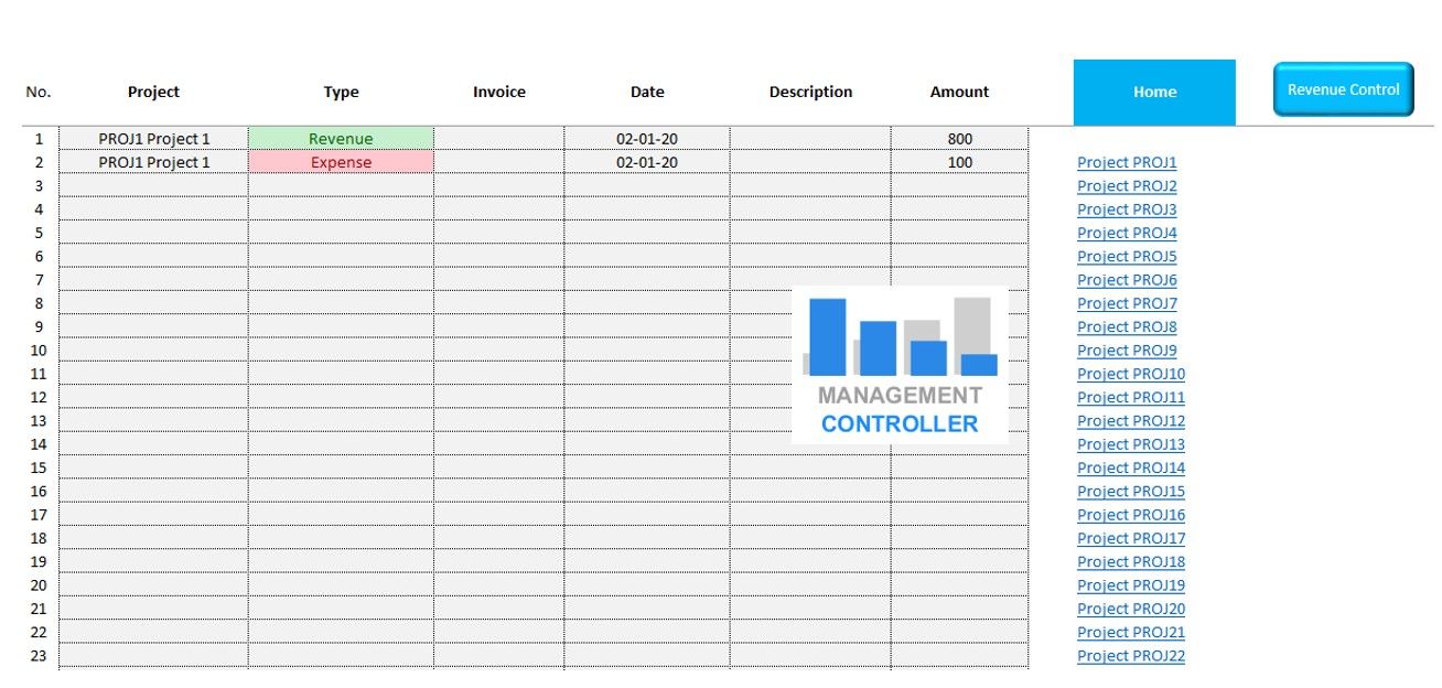 Projects Costs Calculation and Control Excel