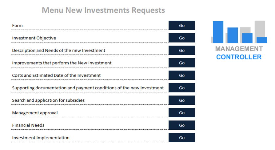 New Investments Requests Form Free Excel spreadsheet