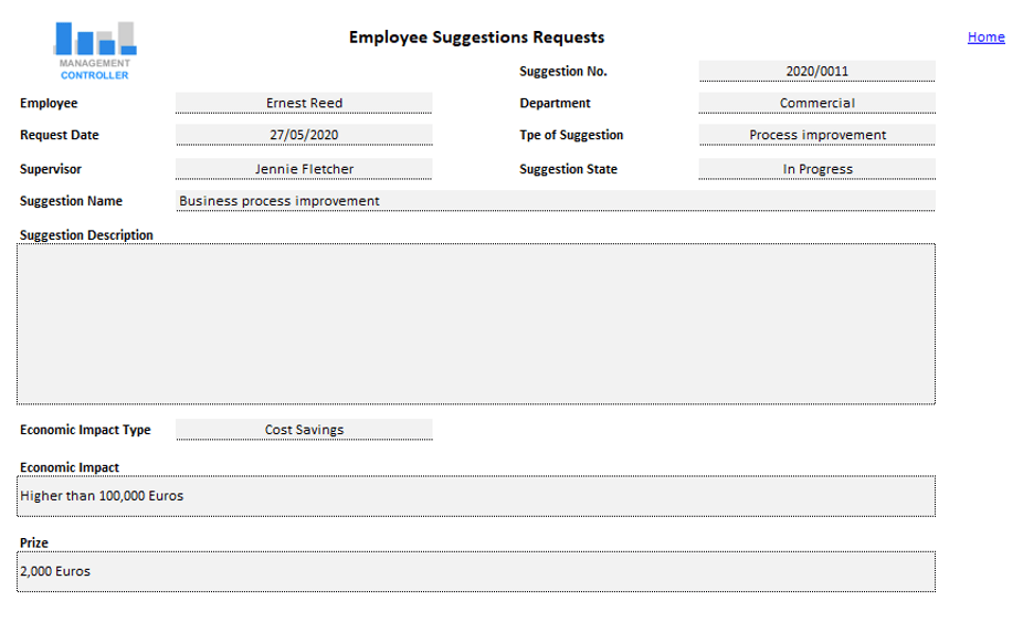 Employee Suggestions Program Free Excel Template