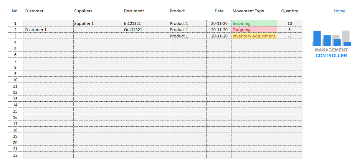 Warehouse Excel Template