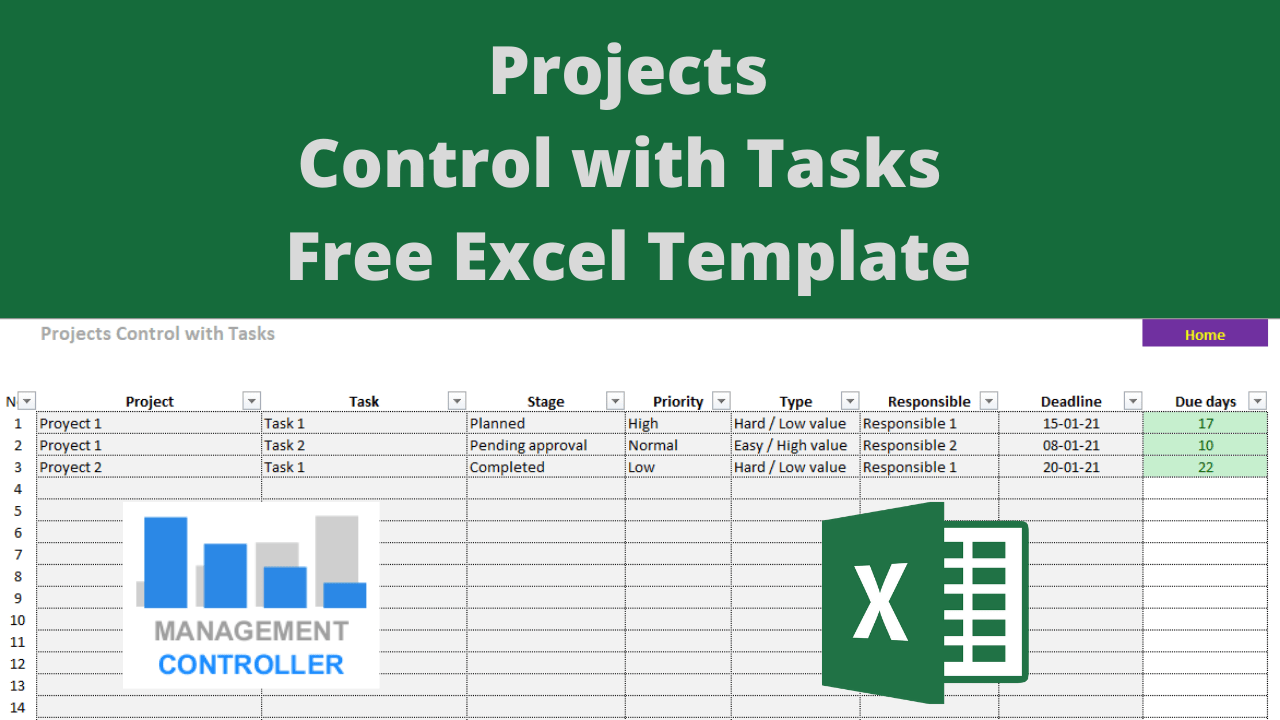 Projects Control with Tasks Free Excel Template