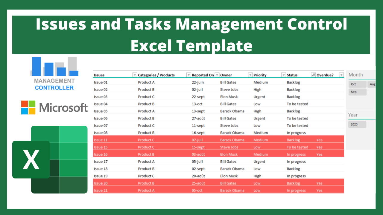 Issues and Tasks Management Control Excel Template