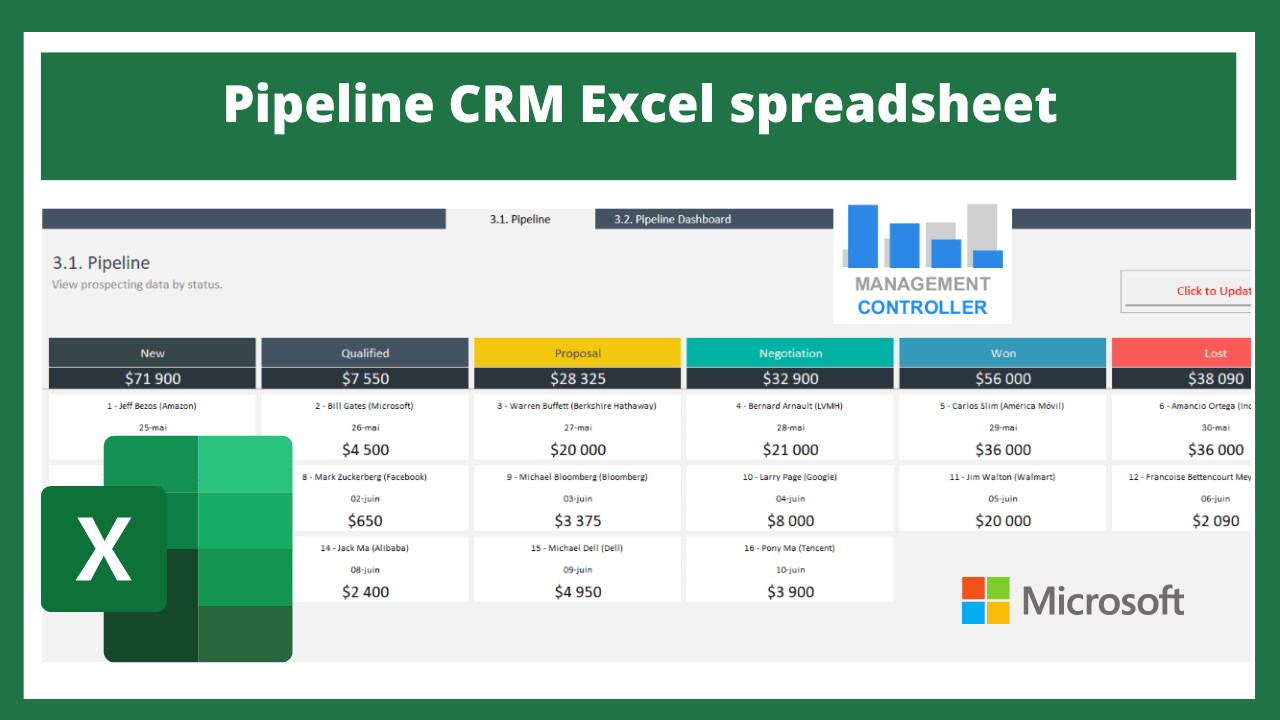 Pipeline CRM Excel spreadsheet